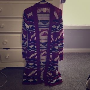 Aztec print long cardigan